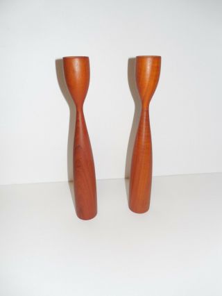 Wt Mid Century Wood Candle Holders Denmark Danish Modern Vintage Wooden 11 5/8 "