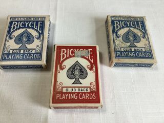 Three Decks Vintage Rare Bicycle Playing Cards Club Back - Tax Stamp Remnants