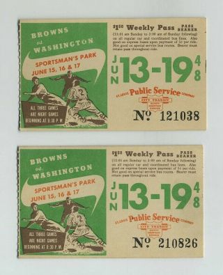 (2) Vintage (1948) St Louis Mo Public Transit Cards Browns Baseball Game Wz5177