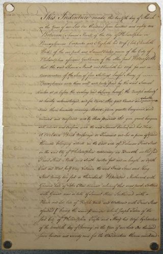 1782 Philadelphia Front St Indenture Land Deed Matthew Irwin Revolutionary War