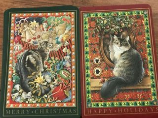 Vintage Enesco Playing Cards In Tin • 2 Decks With Holiday Backgrounds • Cats