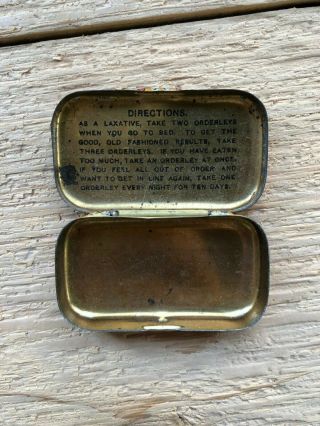 Captain John Orderleys Tin The Owl Drug Co Store Vintage Pill Box Laxatives 4