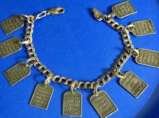 Rare Vtg Sterling Silver 925 Ten Commandments Charm Bracelet Patina