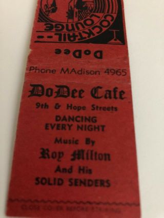 Vintage Matchbook Cover Do - Dee Cafe Music By Roy Milton & Solid Senders 9th&hope