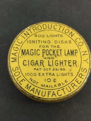 Antique Magic Pocket Lamp & Cigar Lighter Small Metal Tin For Igniting Disks
