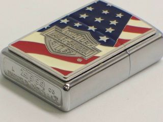 2003 Zippo Lighter With Harley Davidson Shield And The American Flag 2