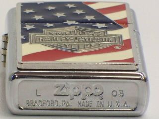 2003 Zippo Lighter With Harley Davidson Shield And The American Flag 3