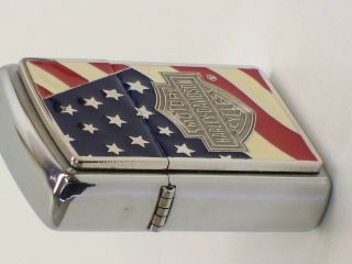 2003 Zippo Lighter With Harley Davidson Shield And The American Flag 4