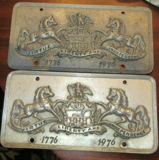 2 Pennsylvania Bicentennial License Plates - Pewter - 1776 - 1976