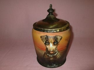 Antique Nippon Japan Porcelain Blown Out Molded Terrier Dog Humidor Rare