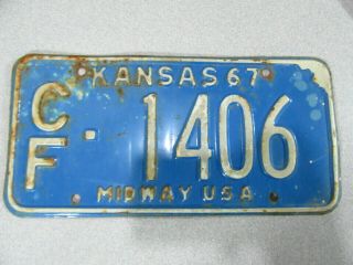 Vintage Kansas 1967 Midway License Plate Car Tag