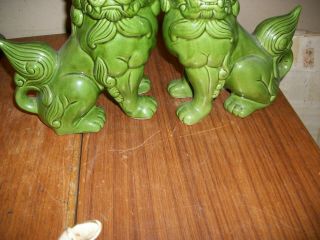Chinese Foo Dogs Figurines - Set Of 2 - Green Glazed Ceramic - 9 - 1/2 