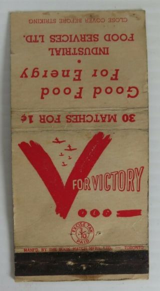 Vintage V For Victory 30 Matches Matchbook Cover (inv24018)