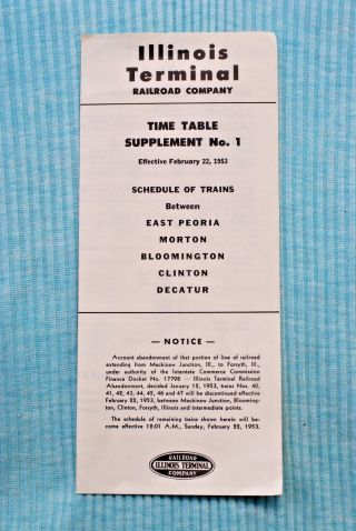 Illinois Terminal Railroad - Time Table - Supplement - 2/22/53