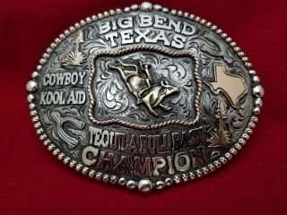 Vintage Champion Rodeo Trophy Belt Buckle Big Bend Texas Bullrider 279