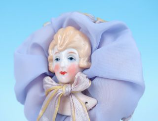 Antique German Porcelain Lady Head Powder Puff Wand Patter Art Deco Half Doll 3