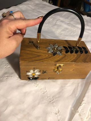 Mid Century Enid Collins Box Purse Tote Mira Flores Ori Wood Flowers Bees