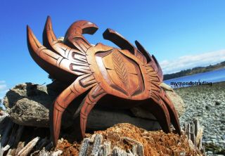 Northwest Coast First Nations Native Wooden Art Carved Crab,  Cedar,  Pacific Nw