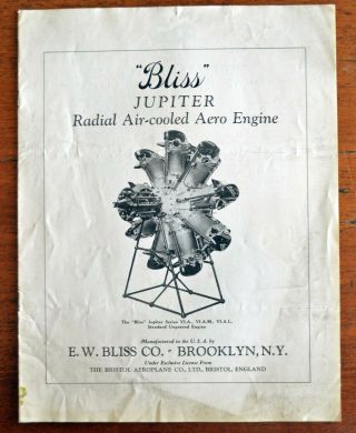 Bliss Jupiter Radial Air - Cooled Airplane Engine Sales Brochure Ca.  1928