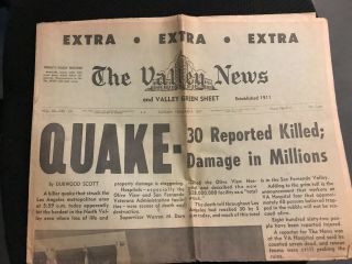 The Valley News - Feb 9,  1971 - Article About Sylmar Earthquake
