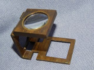 Antique Brass Stamp Folding Pocket Magnifying Glass / Viewer Made In France