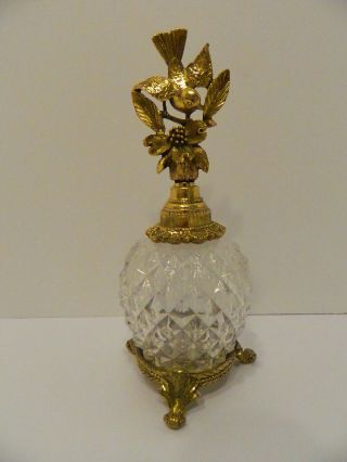 Vintage Matson Gold Ormolu Bird Dogwood Perfume Bottle