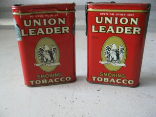 Pair Vintage Union Leader Smoking Pipe Tobacco Tins Pocket Size