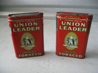 Pair Vintage Union Leader Smoking Pipe Tobacco Tins Pocket Size 2