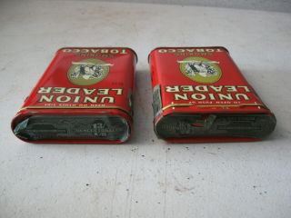 Pair Vintage Union Leader Smoking Pipe Tobacco Tins Pocket Size 3