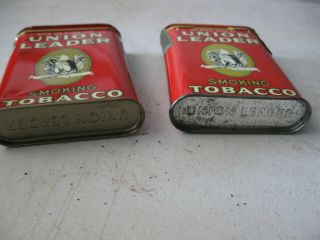 Pair Vintage Union Leader Smoking Pipe Tobacco Tins Pocket Size 4