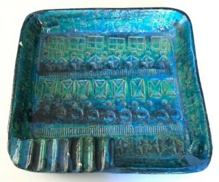 Vintage Handmade Ceramic Clay Ashtray Italy Signed 7811 Teal Aqua Blue Green