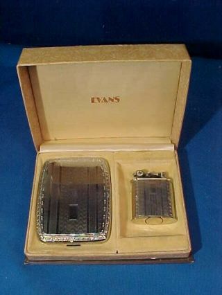 1930s Evans Art Deco Cigarette Case W Lighter W Orig Box