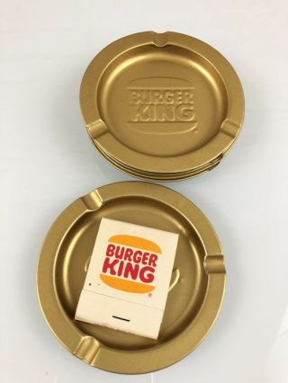 5 Burger King Ashtray Vintage Gold Metal Bronze 3.  5 " Book Of Matches