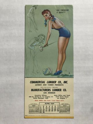 June 1947 Pin Up Girl Advertising Blotter - Am I Swinging Right? By Ko Munson