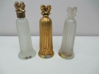 Lot3 Vintage Lucien Lelong Indescret Parfum Perfume Bottles Frosted & Gold Glass