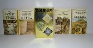 Vintage Tolkien Lord Of The Rings Gold Box Set 4 Books Ballantine 1975