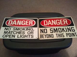 2 Vintage Danger No Smoking Metal Signs Beyond This Point Matches Or Open Lights