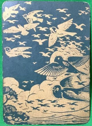Playing Cards 1 Single Swap Card - Old Antique Wide Japanese Lacquer Green Birds