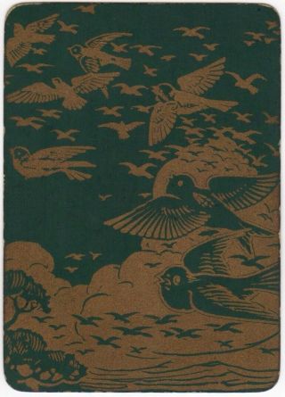 Playing Cards 1 Single Swap Card - Old Antique Wide JAPANESE LACQUER Green BIRDS 2