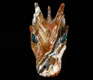 5.  2 " Eastern Jasper Carved Crystal Dragon Skull,  Labradorite Eyes,  Healing