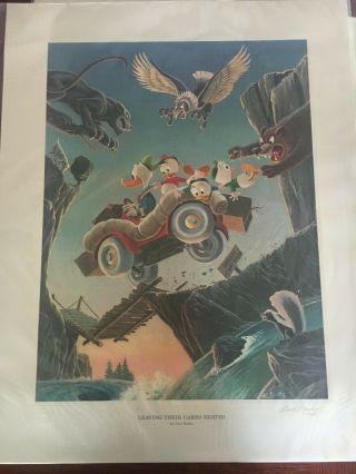 Carl Barks Signed Lithographic Large Print - " Leaving Their Cares Behind "