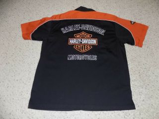 Cool Mens Xl Harley Davidson Motorcycles Black Orange Button Down Stitched Shirt