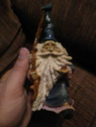 Vintage 1987 Sculpture By Tunturi Of A Wizard Holding A Crystal And Staff