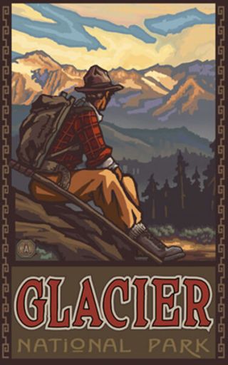 Retro Poster - Glacier Np - Sitting Hiker (pal - 1550)