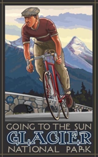 Retro Poster - Glacier Np - Going To The Sun,  Downhill Bicycle Rider (pal - 2946)