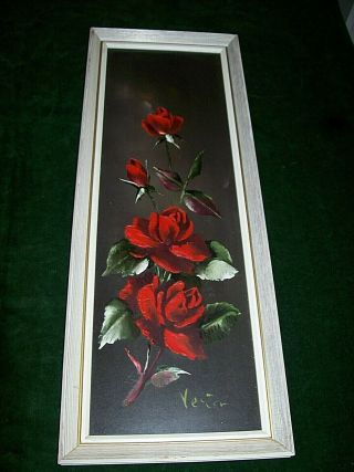 Vintage C.  1950/1960? Oil Painting Of Red Roses - Signed - Indistinctly