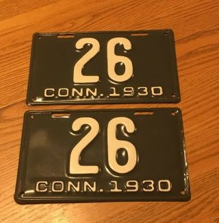 1930 Connecticut License Plate Pair Low Number Model A Ford 2 Digit 26