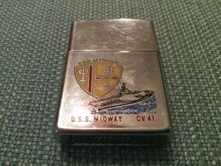 1992 Military Zippo—“u.  S.  S.  Midway Cv 41” Engraving On Front Of Ship