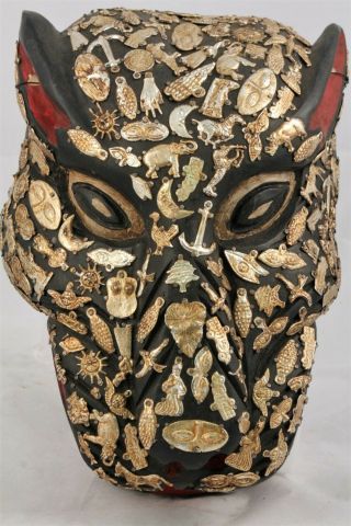 Mexican Wood Hanging Mask Folk Art Hand Crafted/painted Rustic Jaguar Milagros