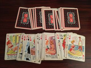 1954 Risque Cartoon Pin - up Playing Cards Fun Pack Frederic Distributors 3